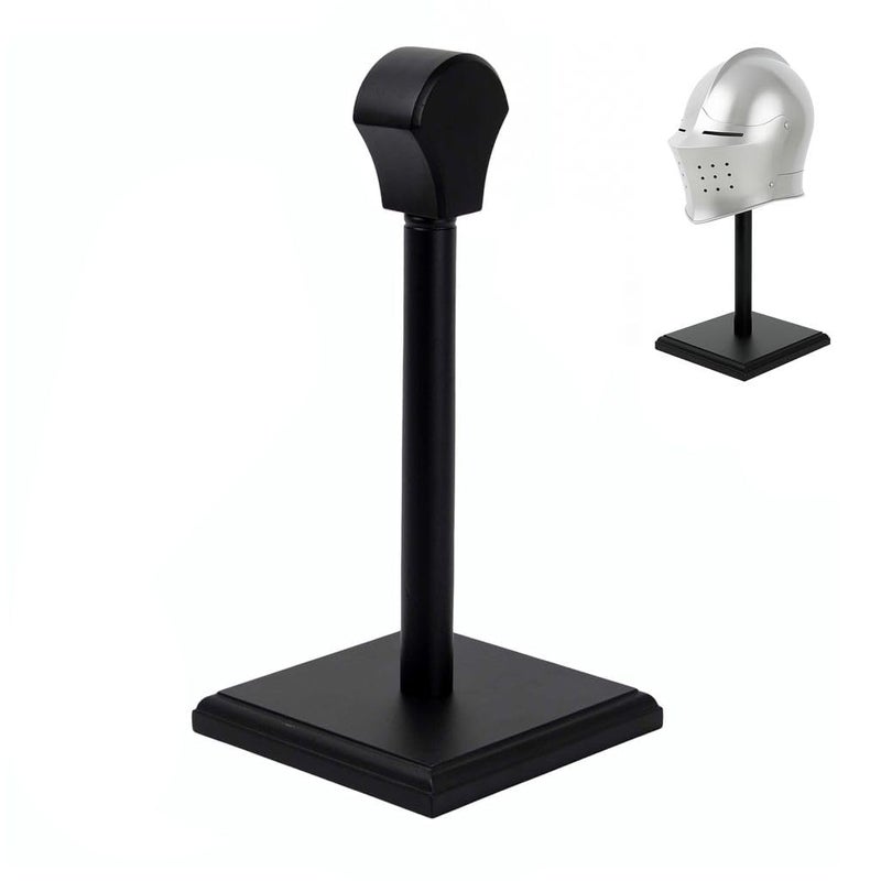 Mythrojan Wooden Helmet Stand Solid Medieval Roman Viking Helmet Display Stand Mask Display Templar Spartan Cosplay Larp Knight Stand Black - Image 1